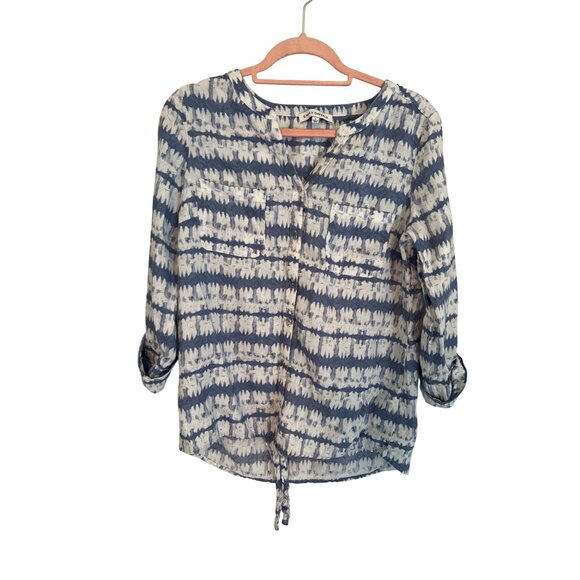 Emily Daniels Tops - Emily Daniels Blue White Blouse Tunic Top Linen Blend Large Coastal Summer Prep